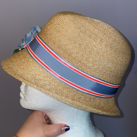 Jill Courtemanche Millinery NYC Straw Cloche Hat Flowers Ribbon Bow OS main image 7